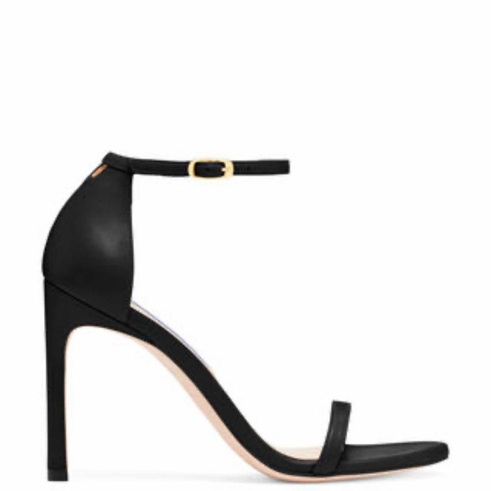 Stuart Weitzman Black Suede Open-Toe Ankle-Strap Heels